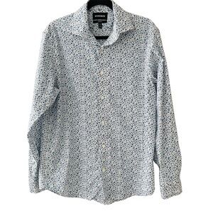 Bonobos Men's White and Blue Floral Patterned Shirt 16 x 34